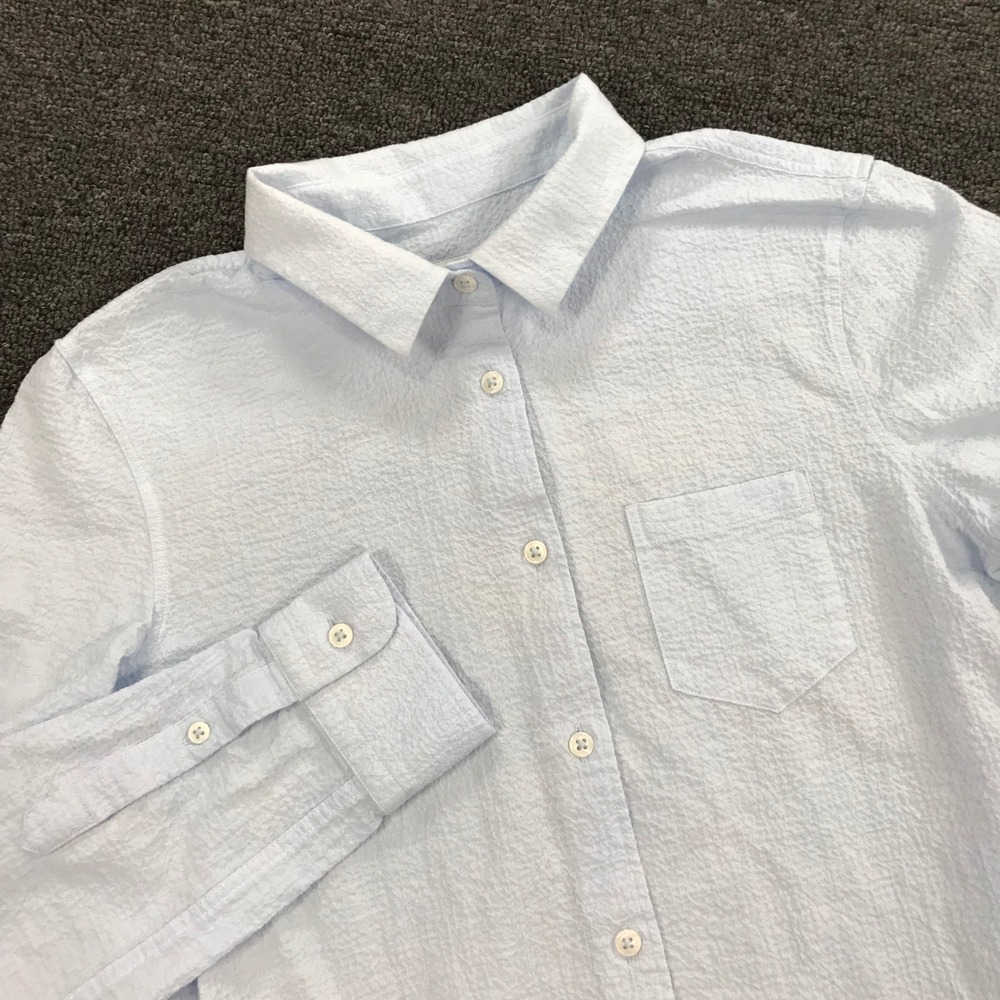 Johnnie-O Womens XS Light Blue Seersucker Long Sleeve Button Down Shirt Preppy